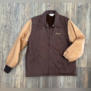 Vtg Gem Sportswear Jacket Men’s Lg Brown Tan “Journey” Fleece Lined Snap Buttons